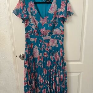 Kensie Teal and Pink Floral Midi Dress